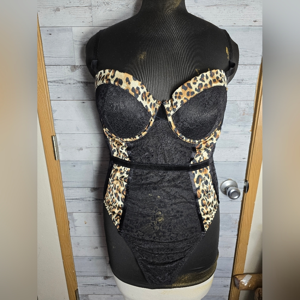 Dreamgirl Leopard Print Black Lace Teddy Bodysuit Size 1X